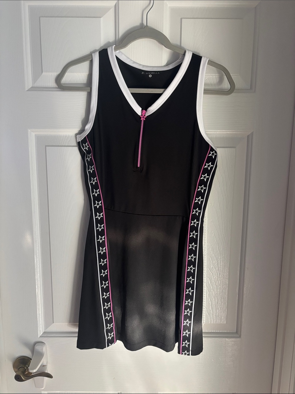 Kids Black and White Athletic One-Piece with Pink Trim